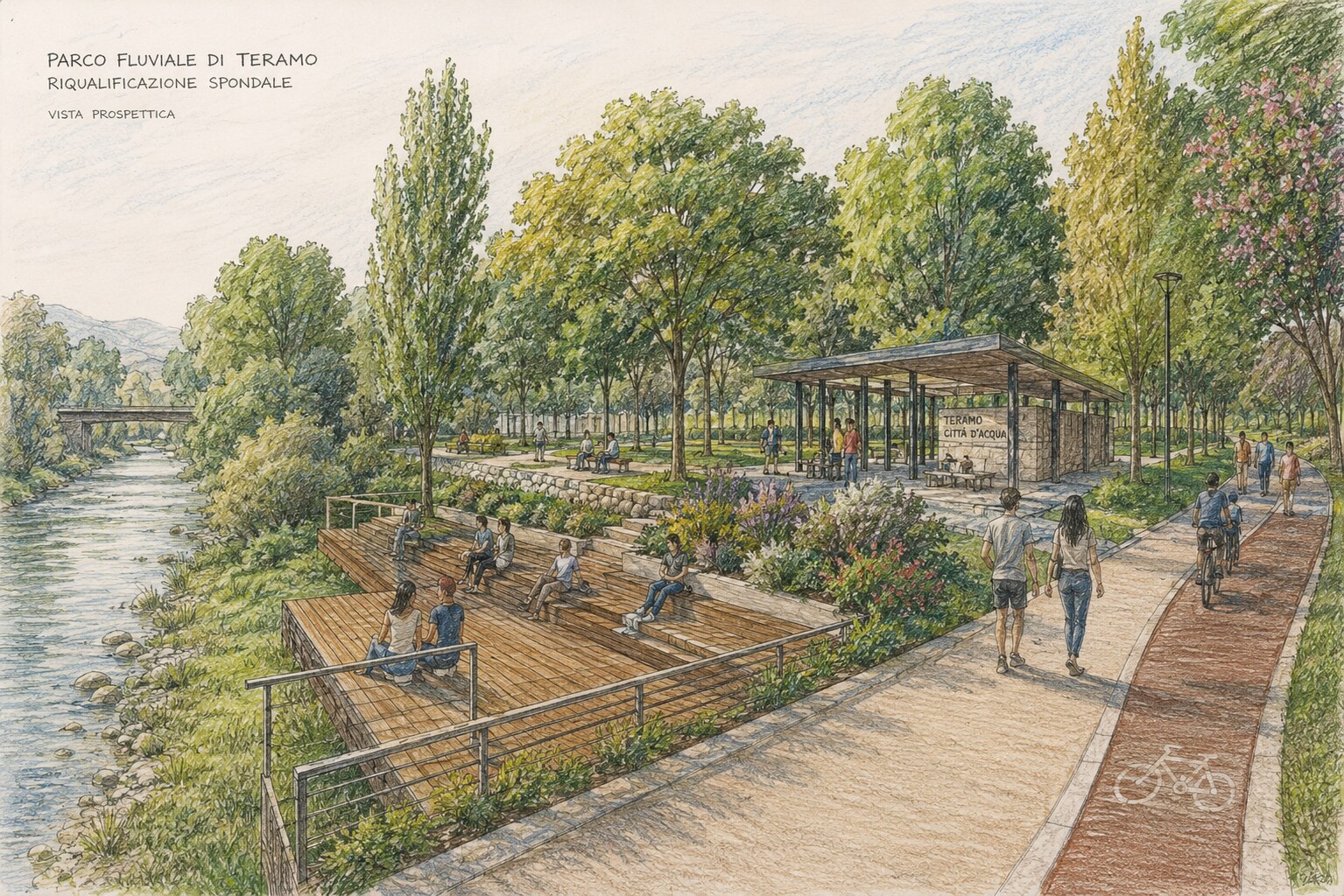 Parco Fluviale di Teramo — riqualificazione spondale, vista prospettica